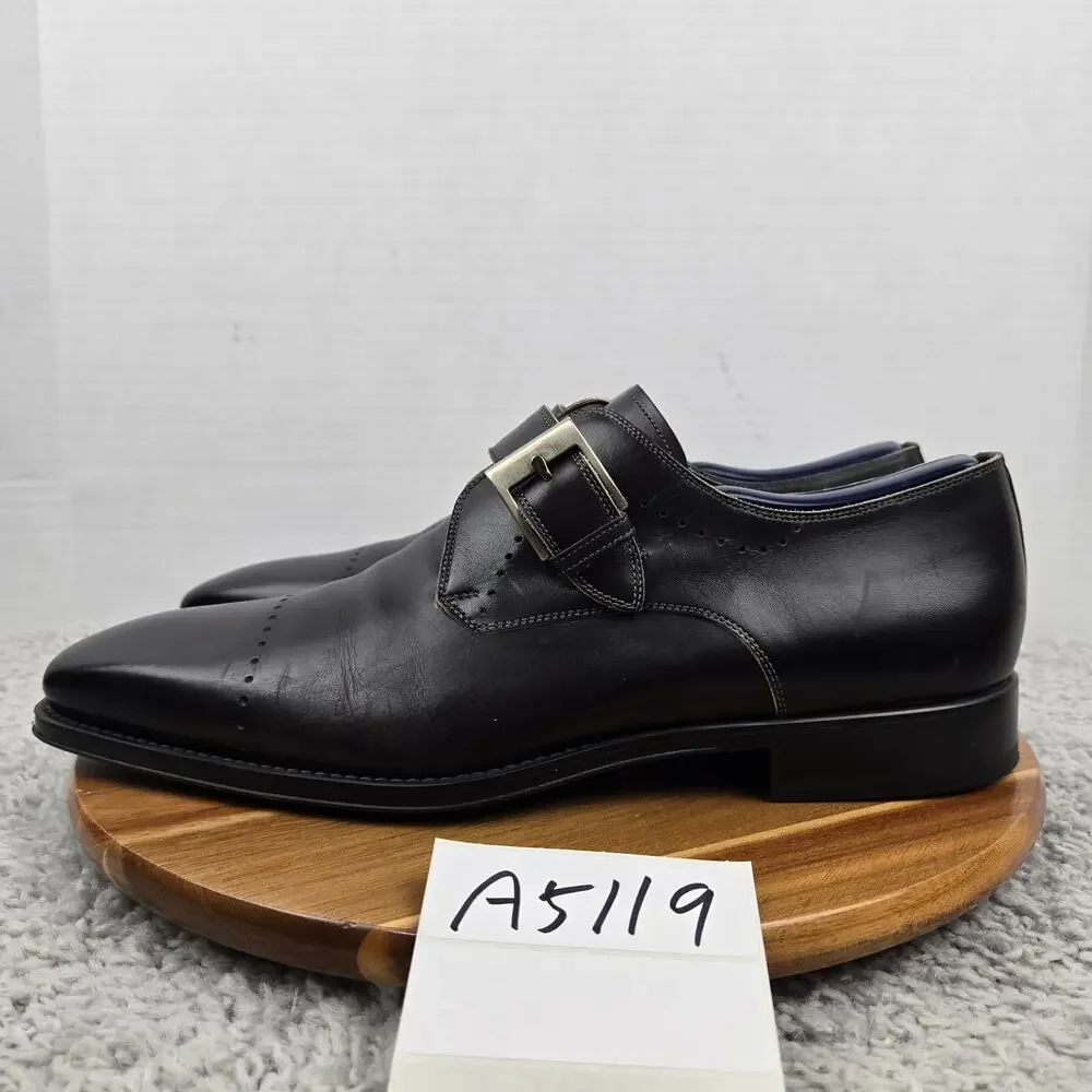 Magnanni Mens 12M Carey Black Single Monk Strap Cap Toe Buckle Loafer Dress Shoe